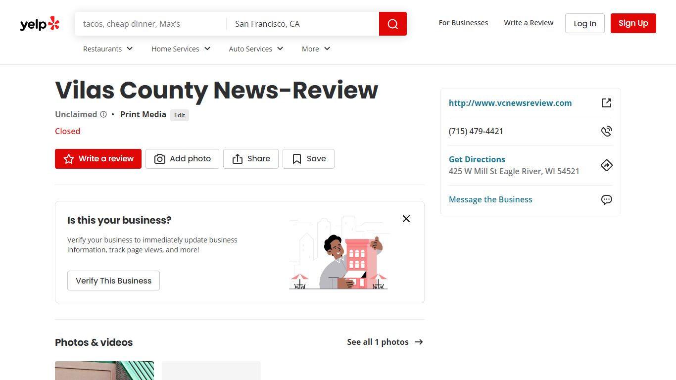 VILAS COUNTY NEWS-REVIEW - Print Media - Yelp